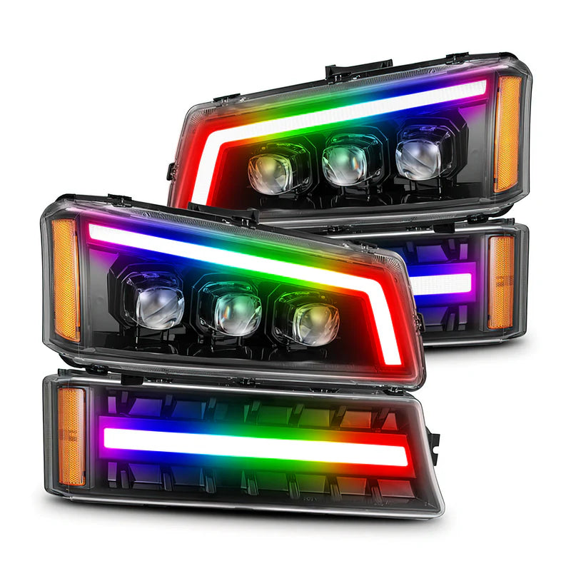 Chevrolet Silverado: Multicolor Flow Series Nova Alpha Black Headlights (2003-2006) | Alpharex