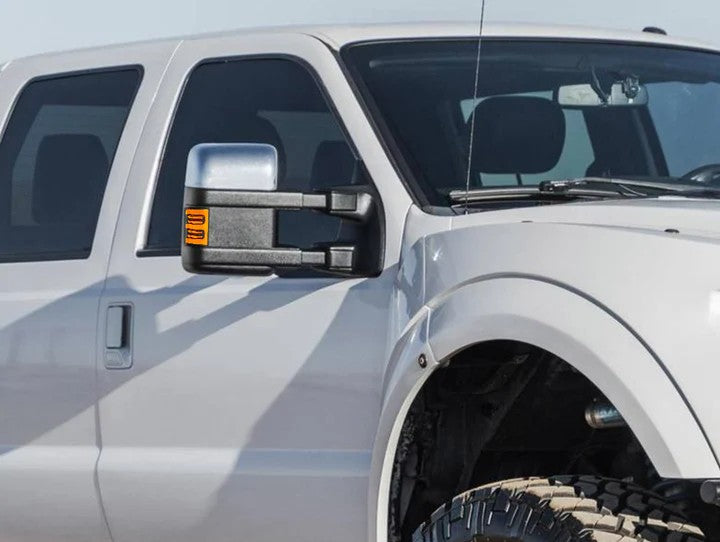 Ford 08-16 Super Duty F250/F350 Side Mirror Lenses (2-Piece Set) Ultra High Power White or Amber Running Lights & Scanning Amber Turn Signals Smoked or Clear Lens