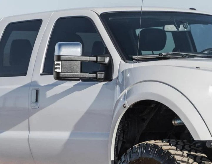 Ford 08-16 Super Duty F250/F350 Side Mirror Lenses (2-Piece Set) Ultra High Power White or Amber Running Lights & Scanning Amber Turn Signals Smoked or Clear Lens