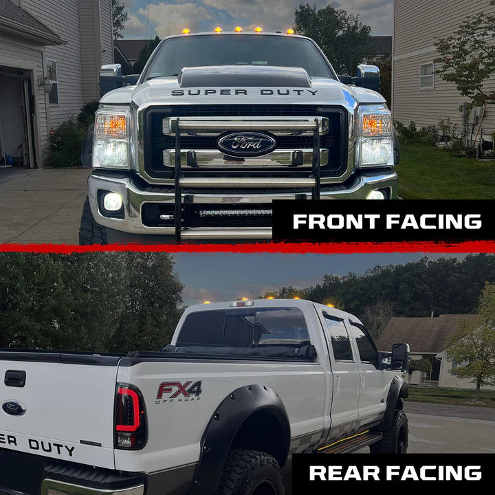 Ford Super Duty 99-16 5-Piece Amber Cab Roof Light Kit 2-Way Front & Rear Facing Ultra High-Power Amber LEDs (ATTN: For Models That DID NOT Come With Factory Cab Lights) - Amber Lens