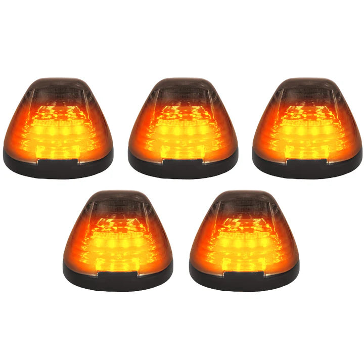 Ford Super Duty 99-16 5-Piece Smoked Cab Roof Light Kit 2-Way Front & Rear Facing Ultra High-Power Amber LEDs (ATTN: For Models That DID NOT Come With Factory Cab Lights) - Smoked Lens