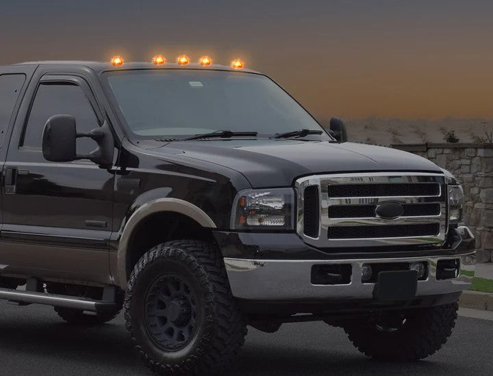 Ford Super Duty 99-16 5-Piece Smoked Cab Roof Light Kit 2-Way Front & Rear Facing Ultra High-Power Amber LEDs (ATTN: For Models That DID NOT Come With Factory Cab Lights) - Smoked Lens