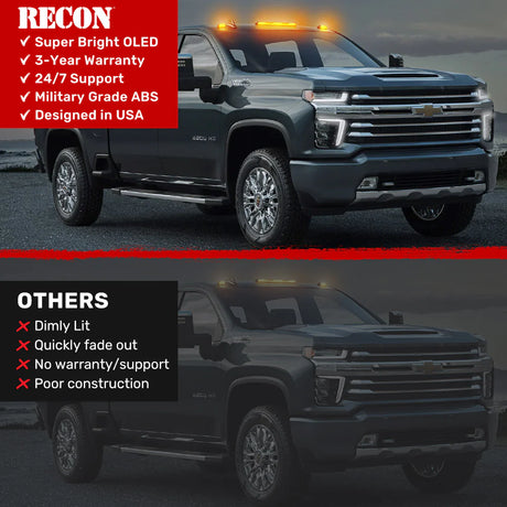 GMC & Chevy 20-25 (4th GEN Body Style) Heavy-Duty (3-Piece Set) Amber Cab Roof Light Lens with Amber LED’s - (Attn: This part is for trucks that DID NOT come with factory installed cab roof lights)