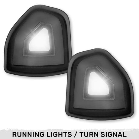 Dodge 19-22 RAM 2500/3500 Corner Side Tow Mirror Turn Signal & Running Light (2-Piece Set) with Amber LED Turn Signals & White LED Running Lights - Smoked Lens