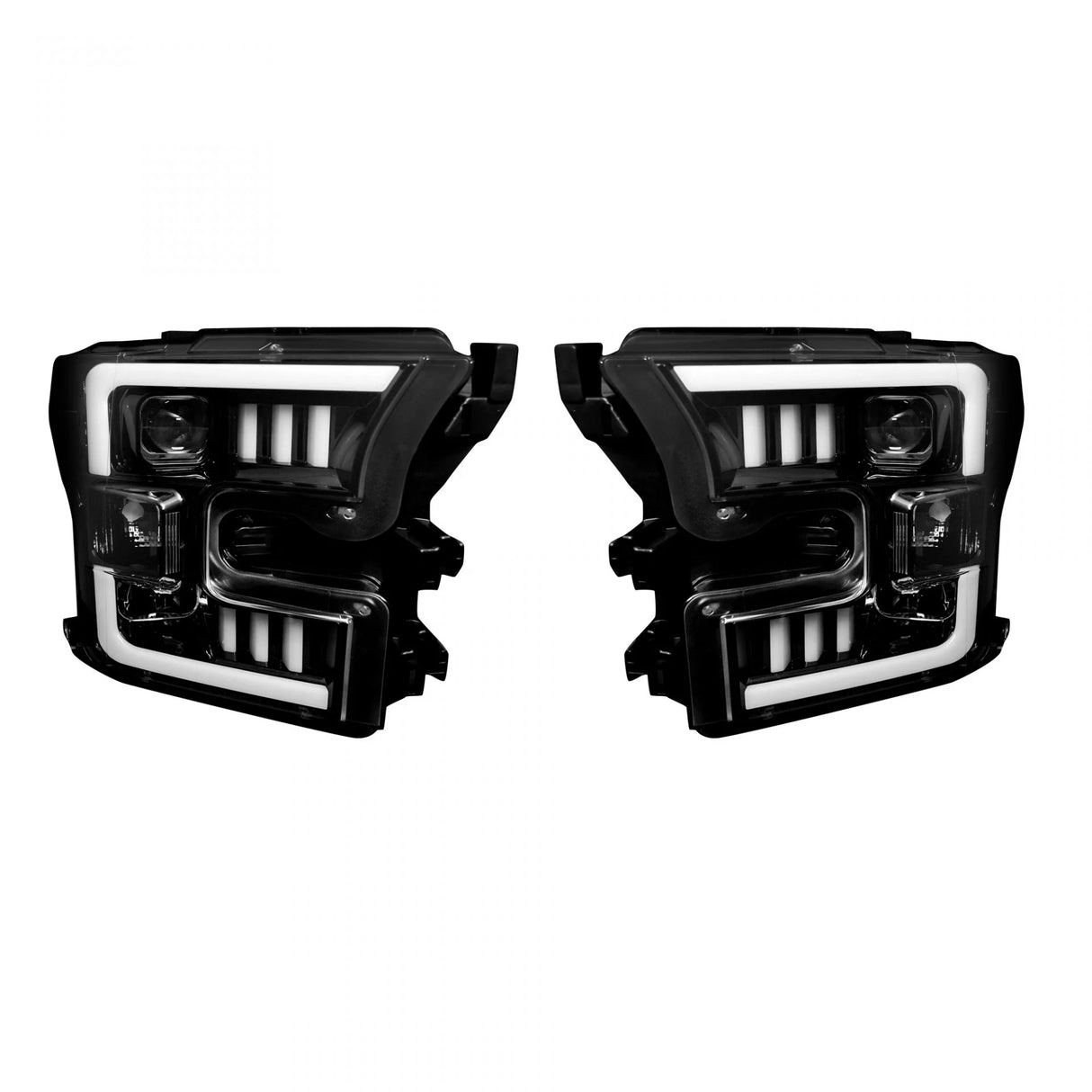 Ford F150 15-17 Projector Headlights Ultra High Power Smooth White OLED DRL (Replaces OEM Halogen Headlights) - SMOKED/BLACK