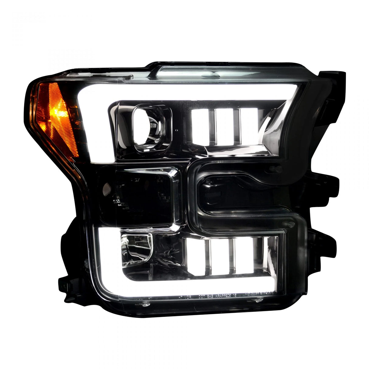 Ford F150 15-17 Projector Headlights Ultra High Power Smooth White OLED DRL (Replaces OEM Halogen Headlights) - SMOKED/BLACK