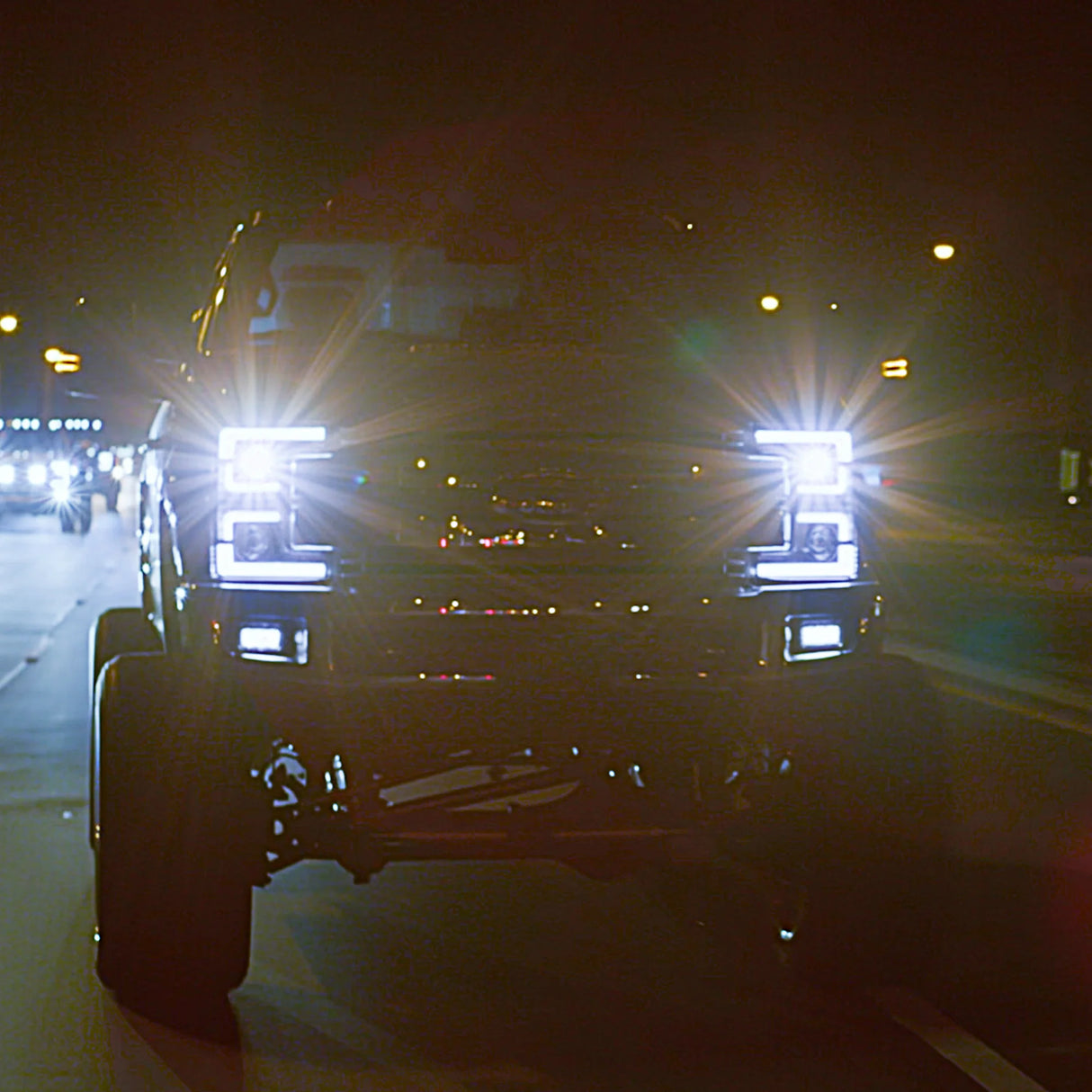 Ford Super Duty 17-19 Projector Headlights White OLED DRL, Scanning Amber LED Turn Signals - SMOKED LENS