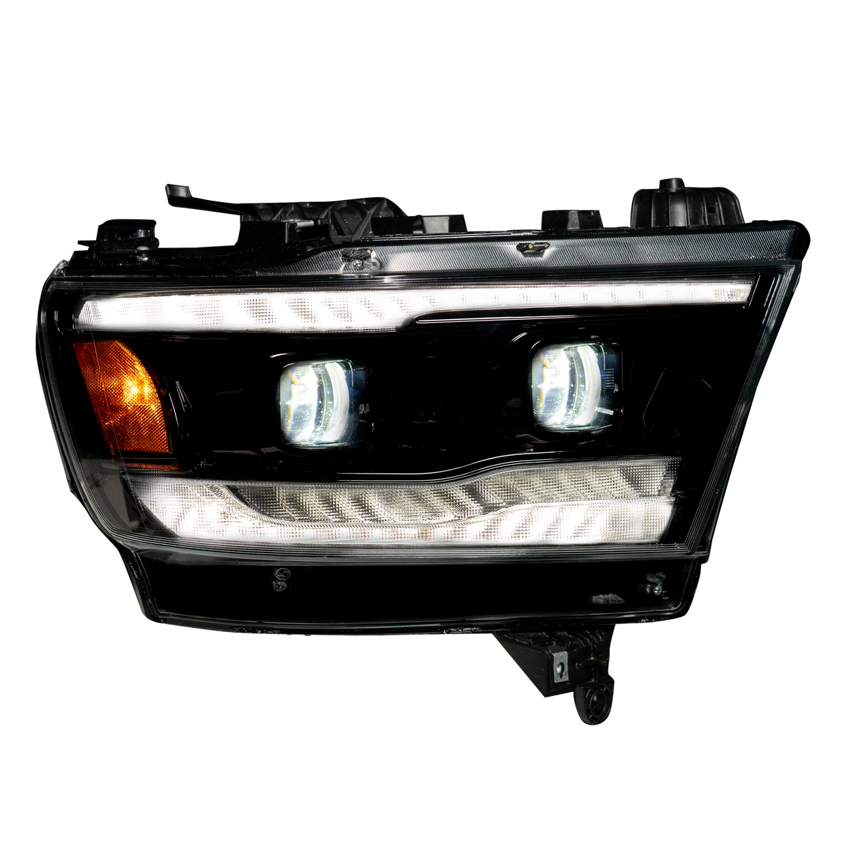 Dodge RAM 1500 19-23 5th Gen - Projector Headlights OLED DRL & Scanning Switchback LED Signals (Replaces Factory/OEM Halogen Only) SMOKED/BLACK