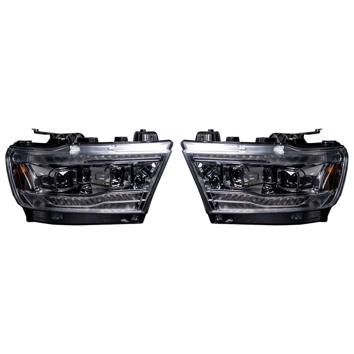 Dodge RAM 1500 19-23 5th Gen - Projector Headlights OLED DRL & Scanning Switchback LED Signals (Replaces Factory/OEM Halogen Only) CLEAR/CHROME