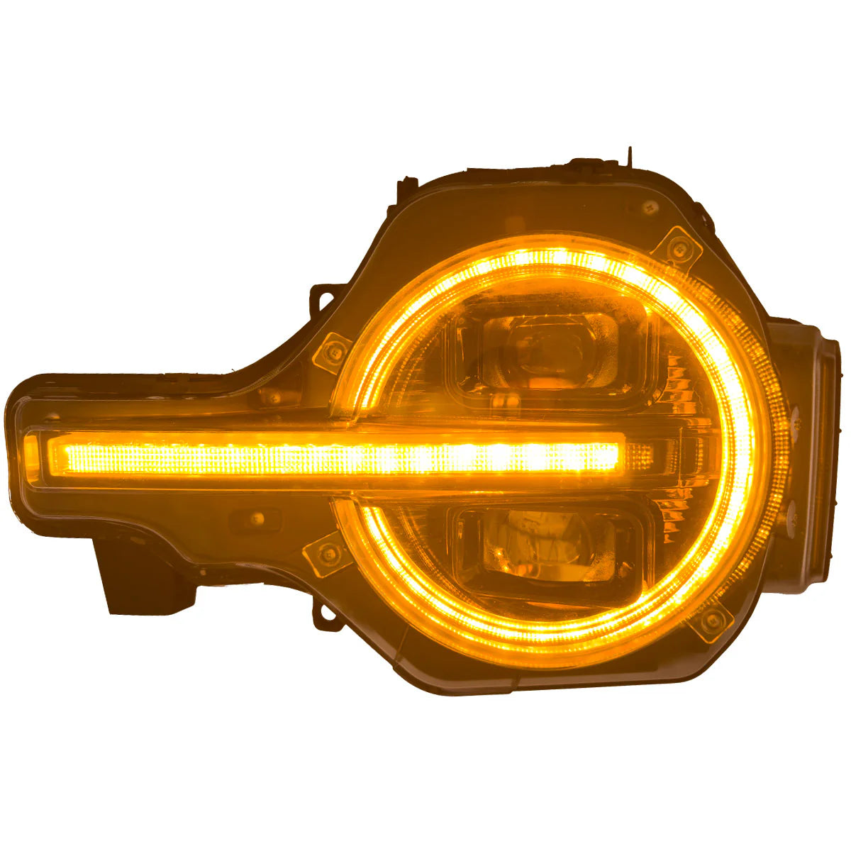 Ford Bronco 21-25 LED Projector Headlights w/ Ultra High Power LED High/Low Beams & White OLED DRL w/ Start-Up Lighting Sequence & Scanning Amber LED Turn Signals - Smoked Lens