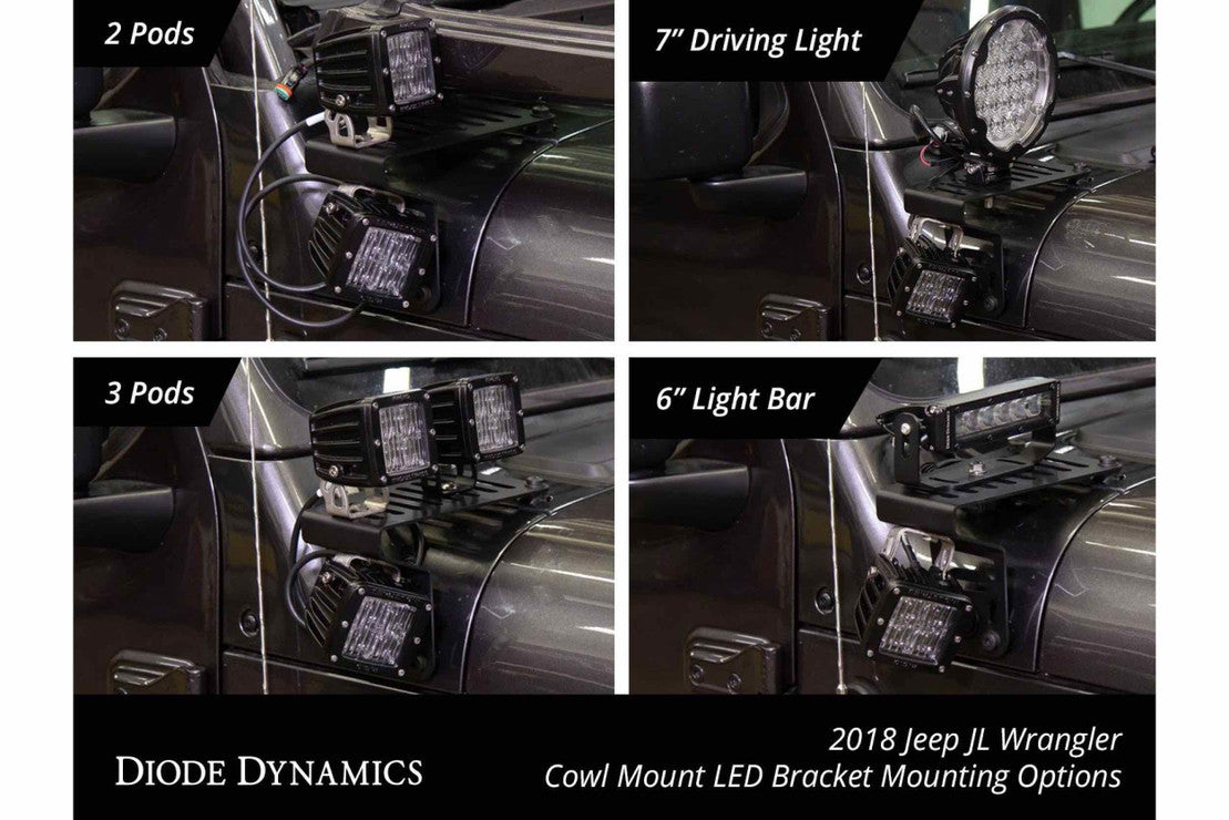 2018-2025 Jeep JL Wrangler Cowl Mount LED Brackets