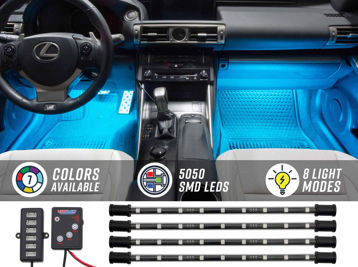 4pc 7 Color Expandable LED Interior Lighting Kit