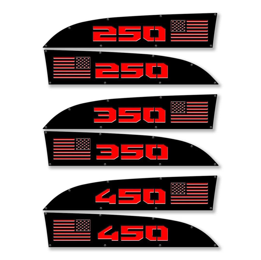 American Flag 250, 350, or 450 11-16 Ford® Super Duty® Fender Badge Replacements - Fully Customizable, LED