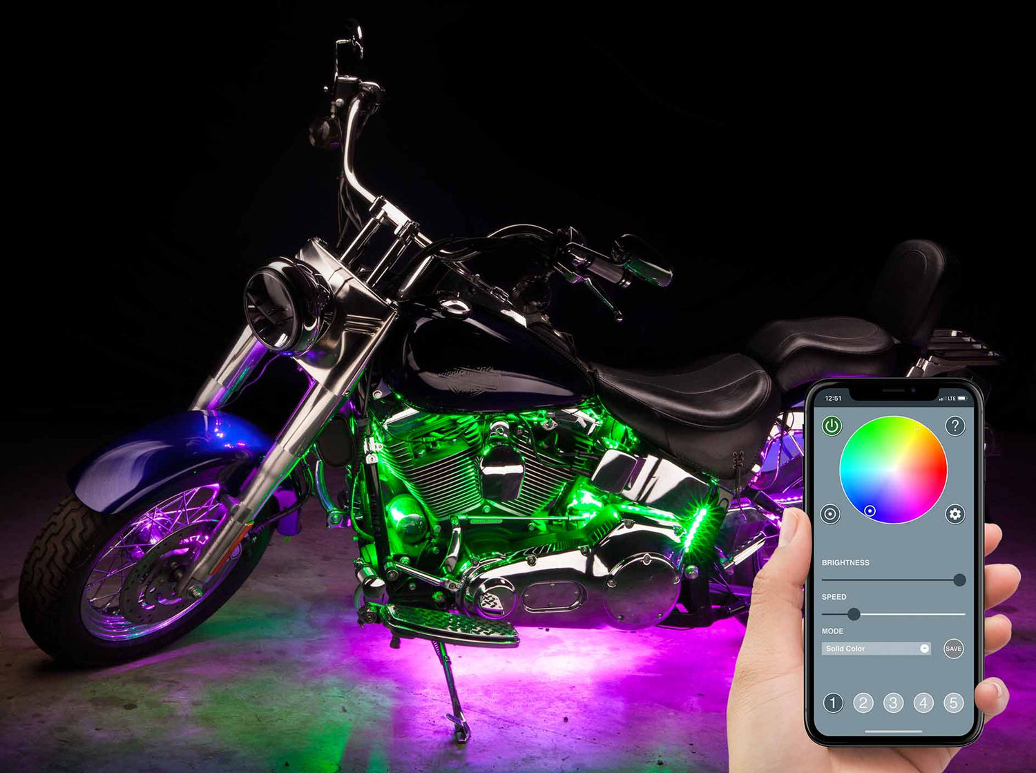 Bluetooth Advanced Million Color LED Motorcycle Lighting Kit with Smartphone Control