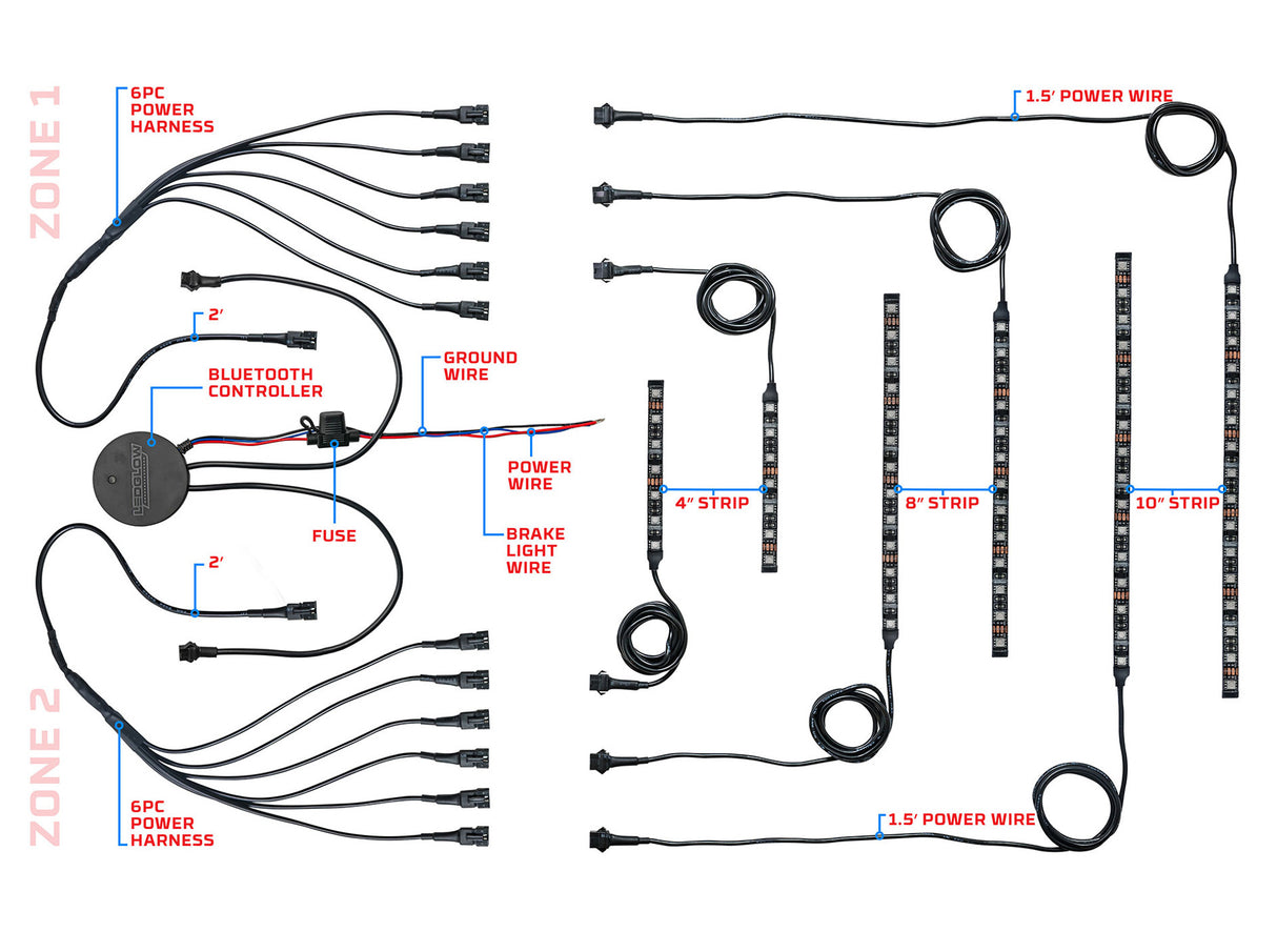 Bluetooth Advanced Million Color LED Motorcycle Lighting Kit with Smartphone Control