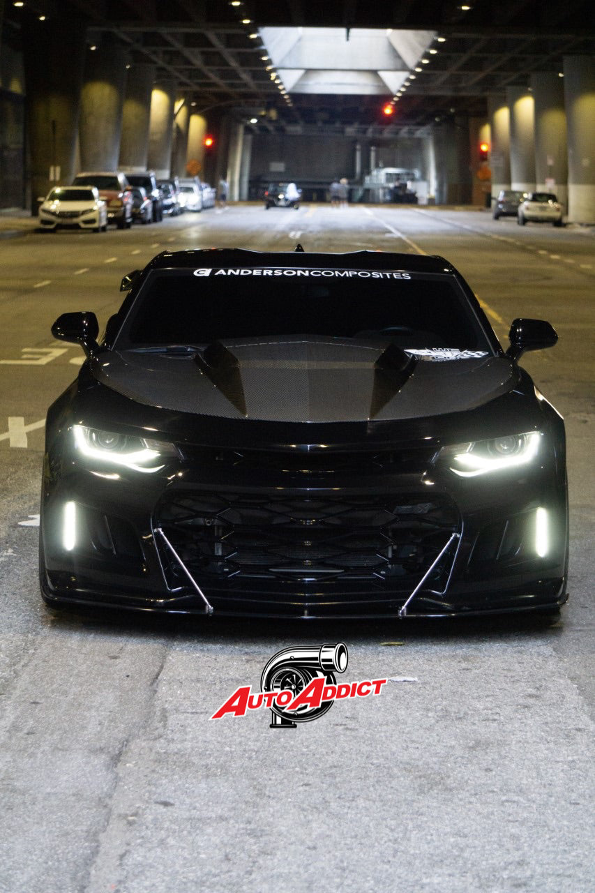 2016-2018 Chevy Camaro ZL1 Front Bumper Conversion 7pcs Ful Kit Flat BLK