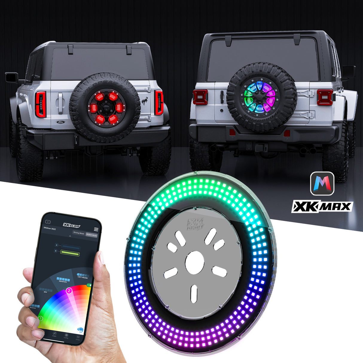 XKmax RGBW 5th Wheel Light with Sequential Turn / Brake / Reverse for Jeep & Bronco