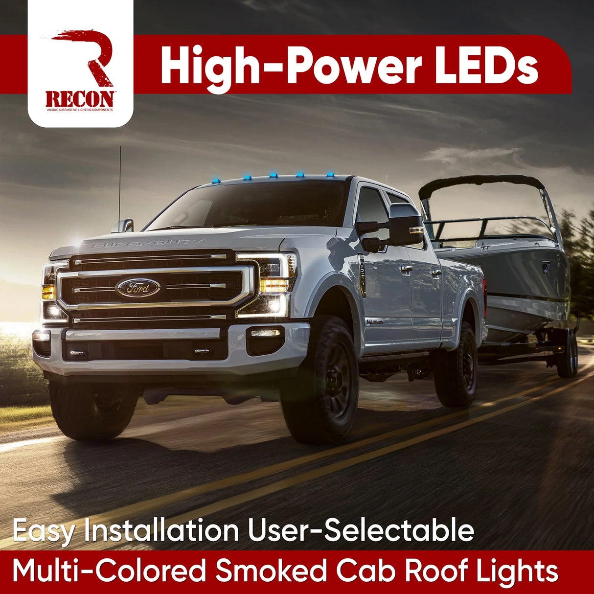 Ford 17-25 Superduty (5-Piece Set) Smoked Cab Roof Light Lens with RGB (Multi-Colored) High-Power LED's (FRESH INSTALL)