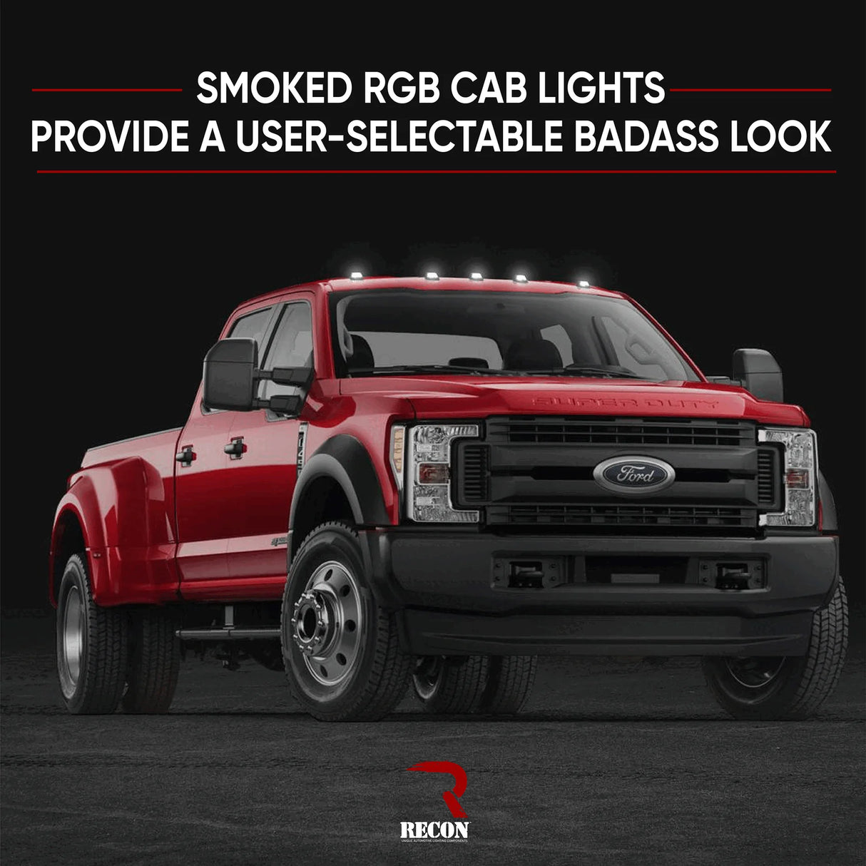 Ford 17-25 Superduty (5-Piece Set) Smoked Cab Roof Light Lens with RGB (Multi-Colored) High-Power LED's (FRESH INSTALL)
