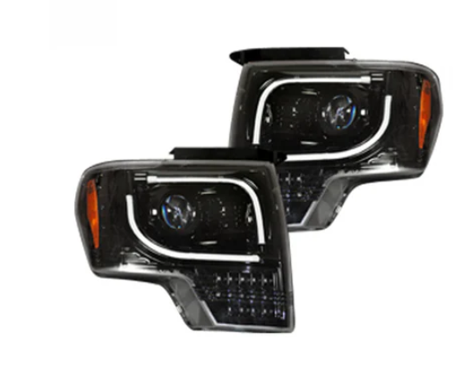 Ford F150 & Raptor 13-14 Projector Headlights Ultra High Power White LED DRL w/ Amber Turn Signals SMOKED/BLACK