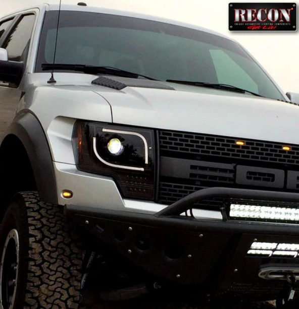Ford F150 & Raptor 13-14 Projector Headlights Ultra High Power White LED DRL w/ Amber Turn Signals SMOKED/BLACK