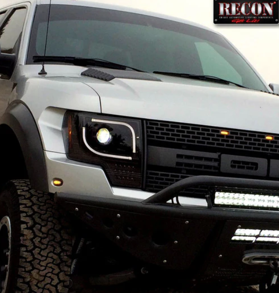 Ford F150 & Raptor 13-14 Projector Headlights Ultra High Power White LED DRL w/ Amber Turn Signals SMOKED/BLACK