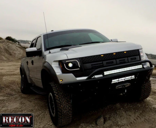 Ford F150 & Raptor 13-14 Projector Headlights Ultra High Power White LED DRL w/ Amber Turn Signals SMOKED/BLACK