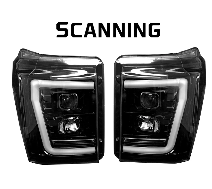Ford Super Duty 11-16 Projector Headlights OLED DRL LED Scanning Turn Signals SMOKED/BLACK