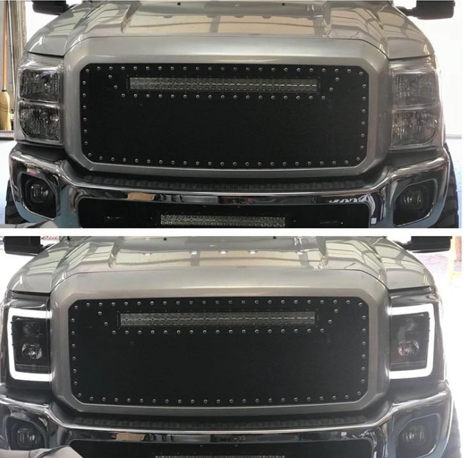 Ford Super Duty 11-16 Projector Headlights OLED DRL LED Scanning Turn Signals SMOKED/BLACK