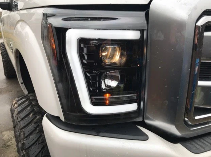Ford Super Duty 11-16 Projector Headlights OLED DRL LED Scanning Turn Signals SMOKED/BLACK