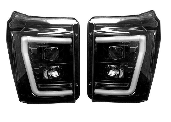 Ford Super Duty 11-16 Projector Headlights OLED DRL LED Scanning Turn Signals SMOKED/BLACK