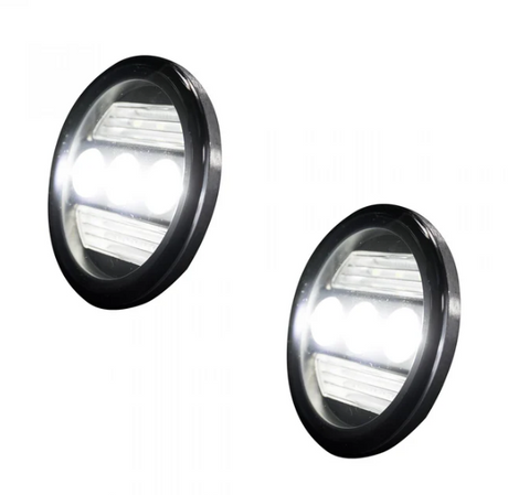 GMC Sierra & Chevy Silverado 15-19 White LED 2-Pc Fog Lights 3 Functions (Fog Lights, DRL, Amber Turn Signals) - Smoked Lens