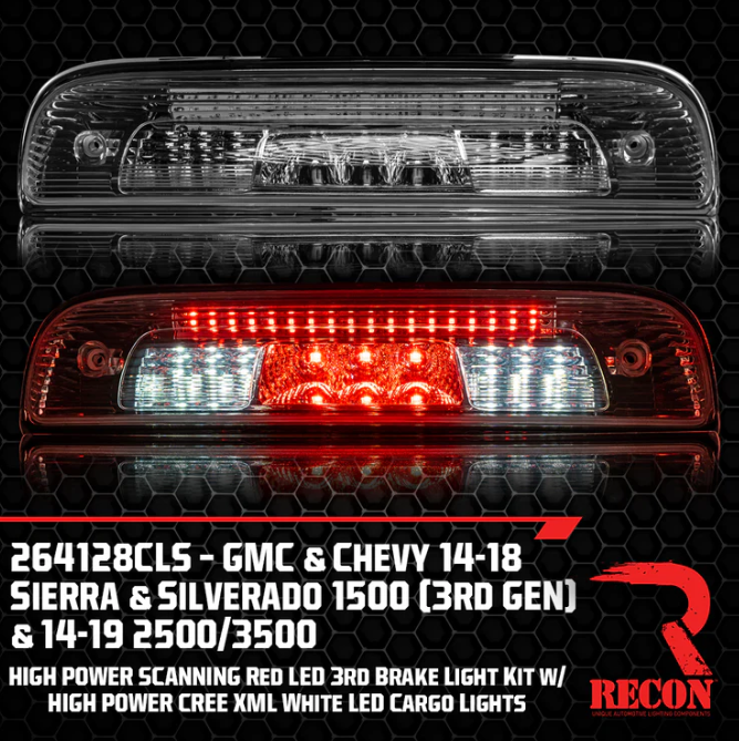 GMC Sierra & Chevy Silverado 3rd GEN 1500 14-18 Ultra High Power SCANNING Red LED 3rd Brake Light w/ High Power CREE XML White LED Cargo Lights - SMOKED LENS