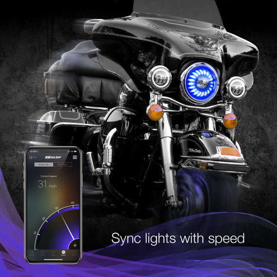 7" LED Headlight for Motorcycle | XKchrome Smartphone App