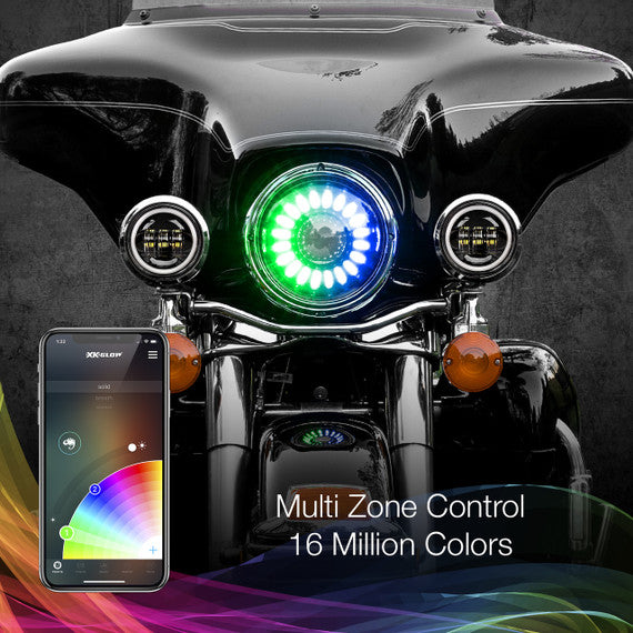 7" LED Headlight for Motorcycle | XKchrome Smartphone App