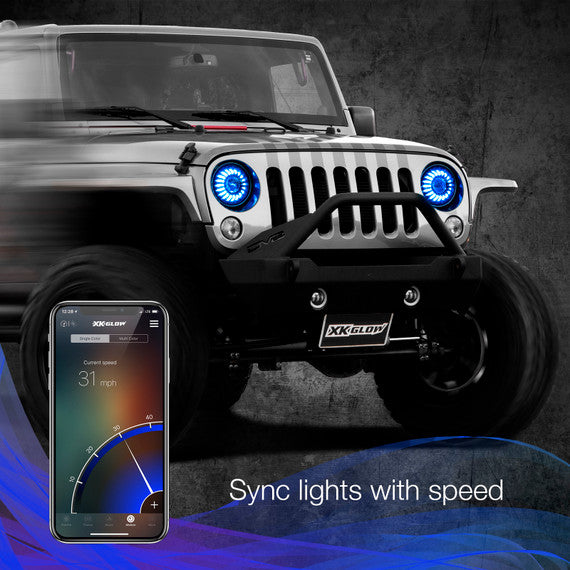 7" LED Headlight Kit for Jeep | XKchrome Smartphone App