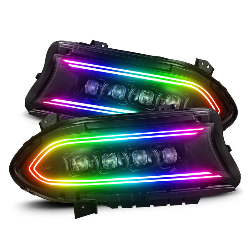 Dodge Charger: Multicolor Flow Series NOVA-Series LED Projector Alpha Black Headlights (2015-2023)