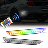 Car LED side marker lights with remote control in front of a car.