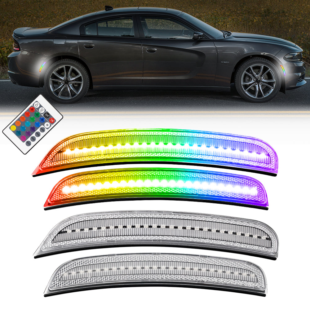 Car with LED strip lights and remote control on a white background