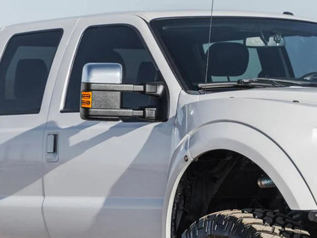 Ford 08-16 Super Duty F250/F350 Side Mirror Lenses (2-Piece Set) Ultra High Power White or Amber Running Lights & Scanning Amber Turn Signals Smoked or Clear Lens