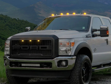 Ford Super Duty 99-16 5-Piece Amber Cab Roof Light Kit 2-Way Front & Rear Facing Ultra High-Power Amber LEDs (ATTN: For Models That DID NOT Come With Factory Cab Lights) - Amber Lens