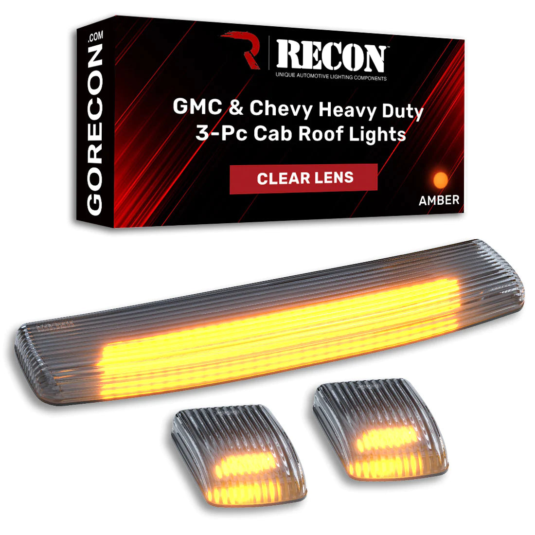 GMC & Chevy 15-19 Heavy Duty 3 Piece Cab Roof Lights LED Smoked Lens in Amber