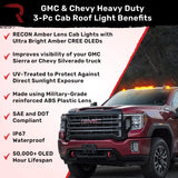 RECON Part # 264158AM - GMC & Chevy 20-24 (4th GEN Body Style) Heavy-Duty (3-Piece Set) Amber Cab Roof Light Lens with Amber LED’s - (Attn: This cab light kit replaces OEM factory installed cab roof lights)