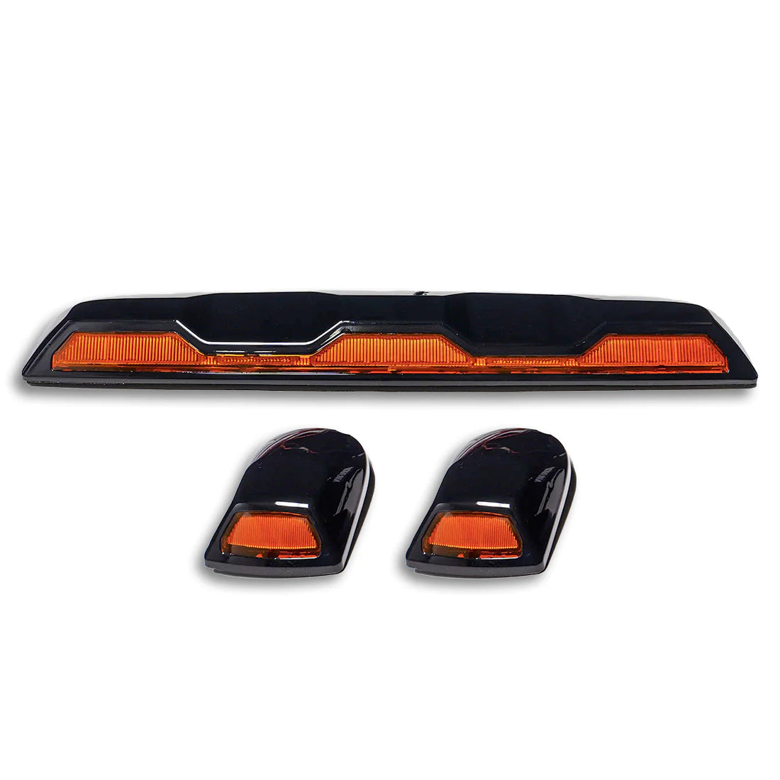 RECON Part # 264158AM - GMC & Chevy 20-24 (4th GEN Body Style) Heavy-Duty (3-Piece Set) Amber Cab Roof Light Lens with Amber LED’s - (Attn: This cab light kit replaces OEM factory installed cab roof lights)