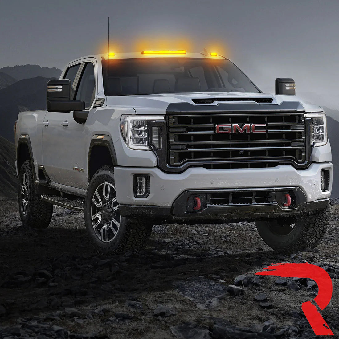 RECON Part # 264158AM - GMC & Chevy 20-24 (4th GEN Body Style) Heavy-Duty (3-Piece Set) Amber Cab Roof Light Lens with Amber LED’s - (Attn: This cab light kit replaces OEM factory installed cab roof lights)