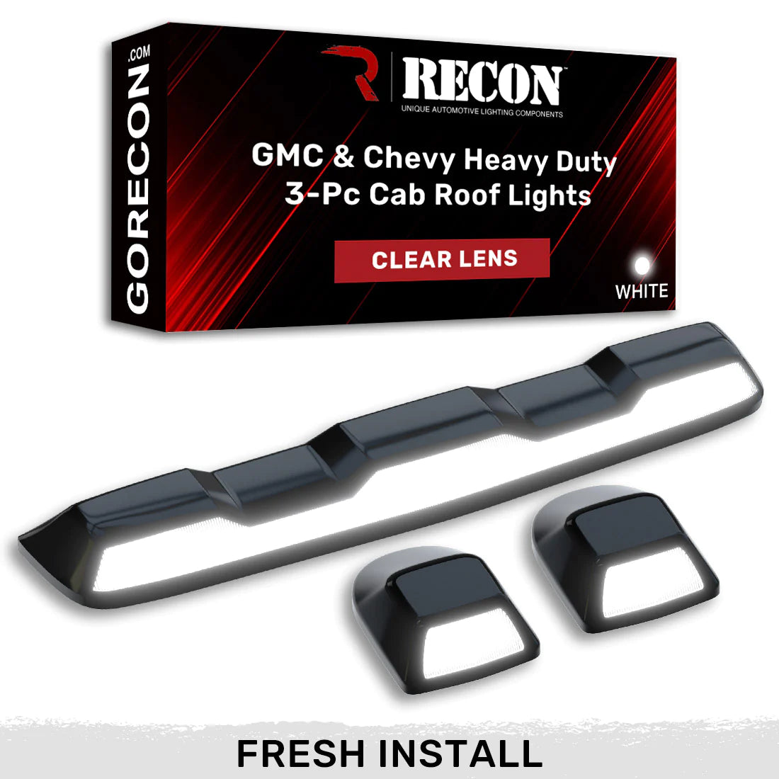 GMC & Chevy 20-24 (4th GEN Body Style) Heavy-Duty (3-Piece Set) Clear Cab Roof Light Lens with White LED’s - (Attn: This part is for trucks that DID NOT come with factory installed cab roof lights)