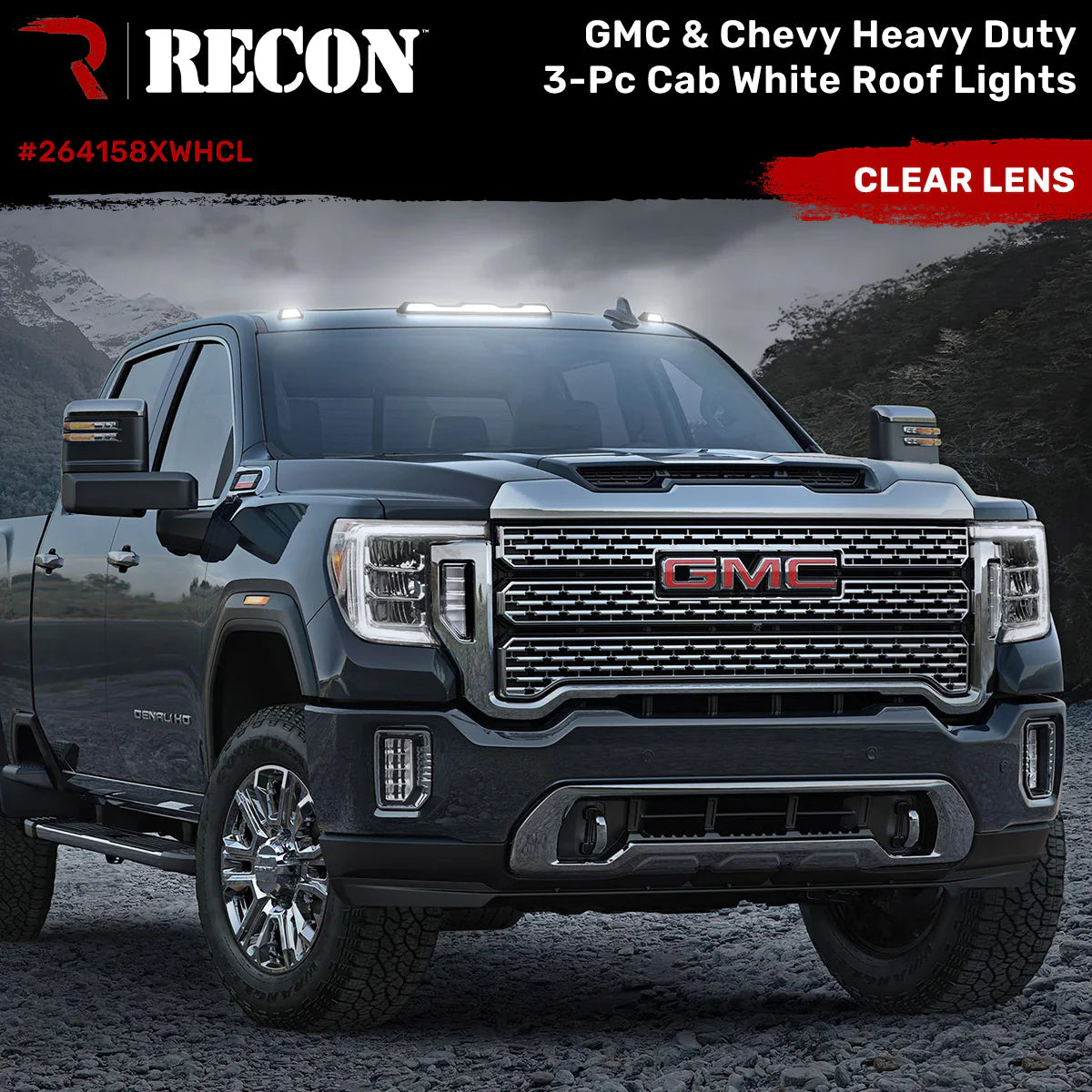 GMC & Chevy 20-24 (4th GEN Body Style) Heavy-Duty (3-Piece Set) Clear Cab Roof Light Lens with White LED’s - (Attn: This part is for trucks that DID NOT come with factory installed cab roof lights)