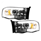 Dodge RAM 02-05 Projector Headlights OLED Halos & DRL in Clear/Chrome