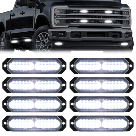Universal 8-PC Ultra Slim Aluminum Surface Mounted 4.5" Emergency Ultra Bright LED Strobe w/ 17 Light Functions - Multiple Options