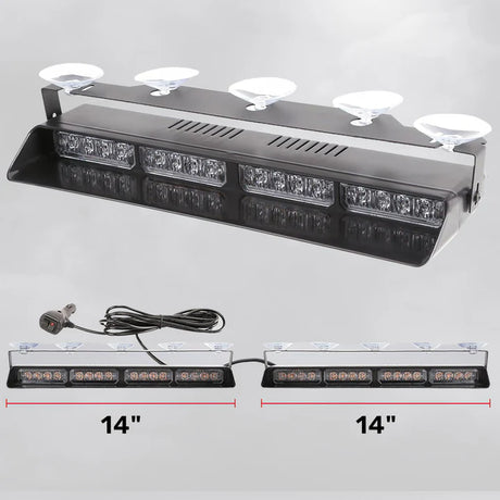 Interior Front Window 2-PC 14" LED Strobe Light Bars Suction Cup Installation A/C Adapter Plug & Play 26 Light Functions - Multiple Colors